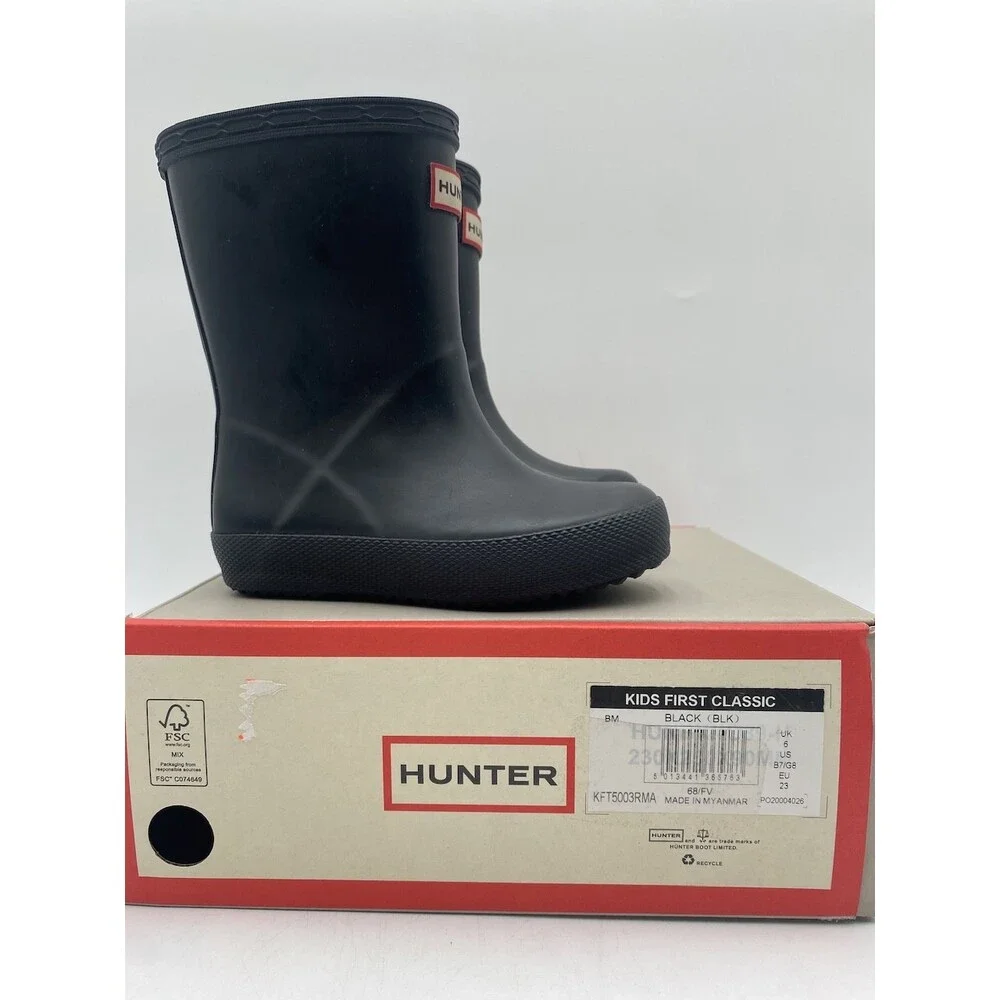 HUNTER FIRST CLASSIC Kids' NEW Rain Boots Black US Size B7/G8 - Picture 11 of 11